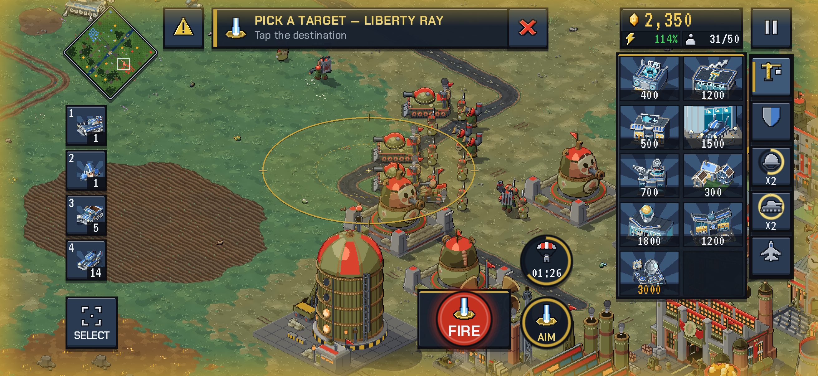 Ciblage d’une superarme Liberty Pact sur iPhone.